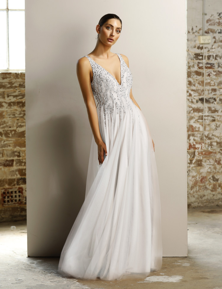 Jadore JX1077, Tulle and beaded deb/wedding gown